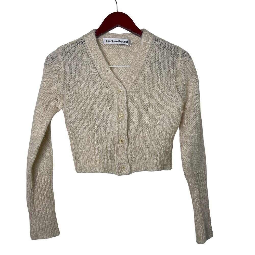 The Open Product cream mohair wool crop V neck cardigan sz 1 US S